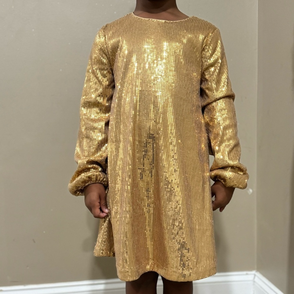 Girls INC Gold Sequined Aline Dress Size 7/8 NEW